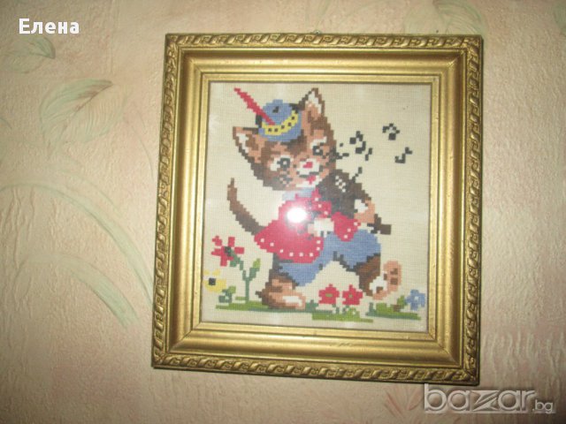 Гоблен "Коте с цигулка", снимка 1 - Гоблени - 12736029