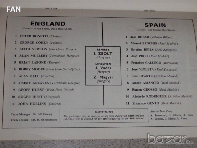 Англия - Испания оригинална футболна програма от 1967 г. , снимка 3 - Други ценни предмети - 20543847