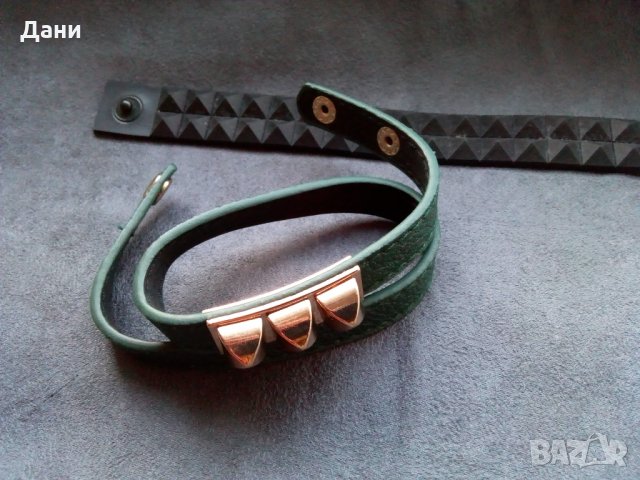 Зелена кожена гривна + гумена , снимка 1