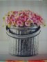 " Розови цветя в метален съд " - ретро пано, снимка 1 - Пана - 21346809