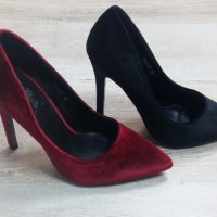 №40 Нови Кадифени елегантни обувки в бордо , снимка 1 - Дамски обувки на ток - 20629814