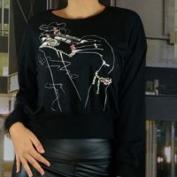 Дамска черна блуза, снимка 2 - Блузи с дълъг ръкав и пуловери - 24788566
