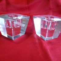 Комплект Свещници Кристално Стъкло , снимка 1 - Антикварни и старинни предмети - 24988473