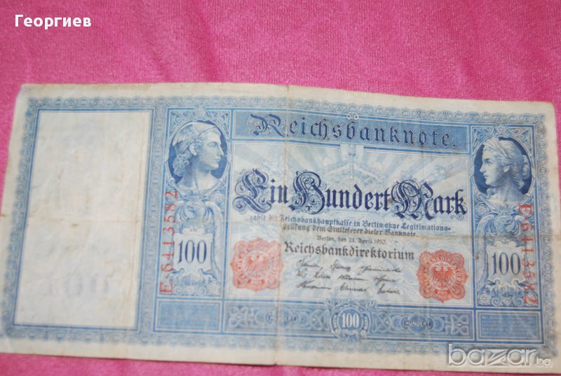 100 марки Германия 1910 червен печат, снимка 1