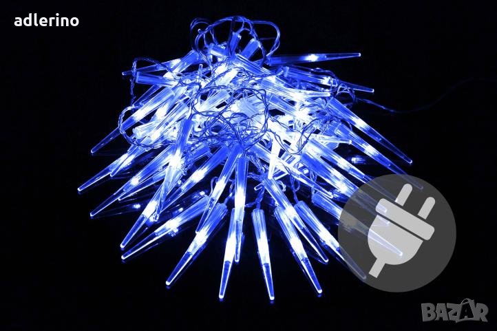 Зимна украса, ЛЕД гирлянда - Ледени висулки, коледна украса, с трафо, синя, снимка 1