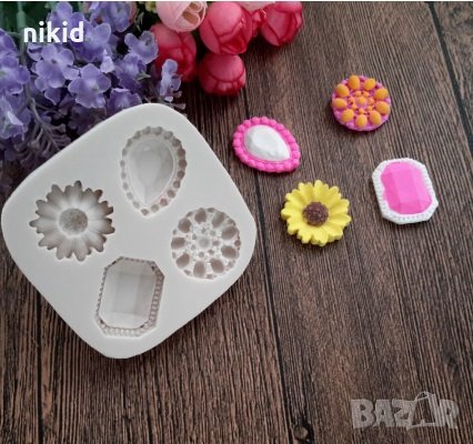 4 вида диаманти камъни релефни силиконов молд форма за декорация и украса торта фондан, снимка 1