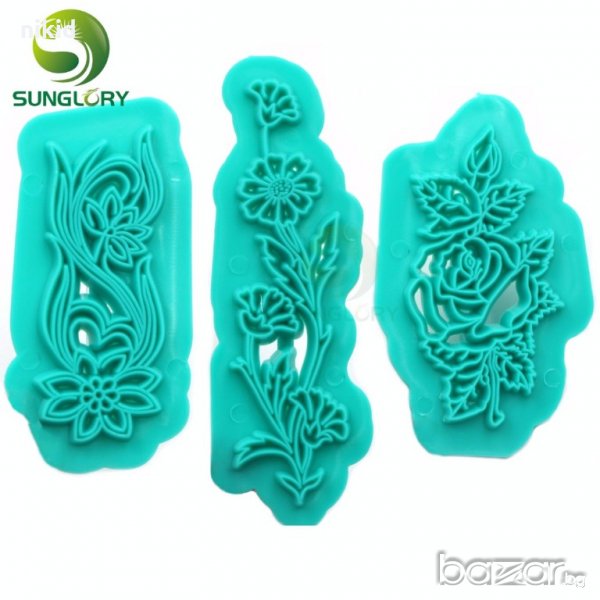 3 бр цветя печат с дръжка за декорация фондан тесто украса форми торта бисквитки, снимка 1