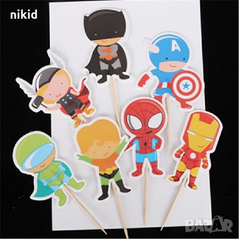 Avengers герои 12 бр топер топери клечки за мъфини декорация и украса, снимка 1