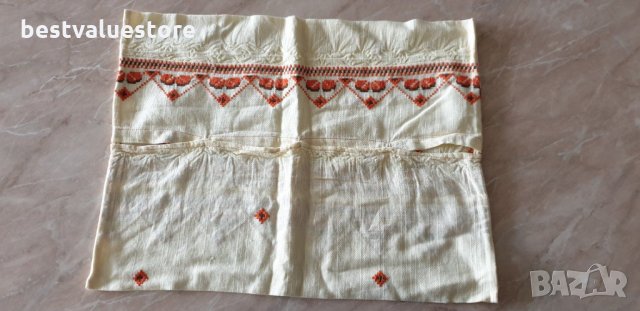 Кафяво-бяло-оранжева Памучна Ръчно Бродирана Калъфка За Възглавница 56-42см, снимка 2 - Спално бельо - 24463188