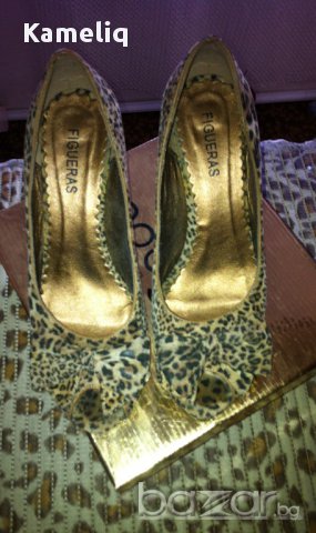 Черен петък Tигрови обувчици с панделка, снимка 1 - Дамски обувки на ток - 11947940