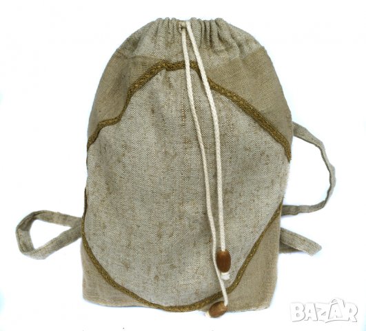 Ленена раница ръчна изработка с дантела