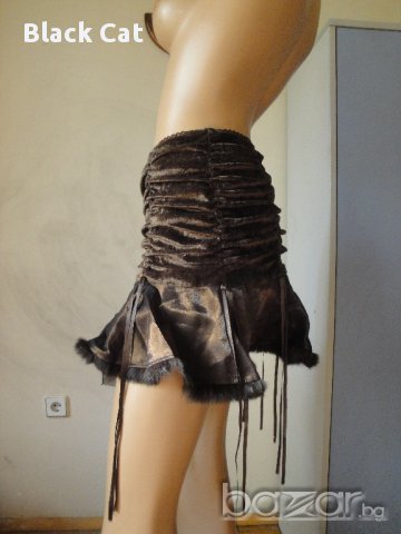 Нова ефектна кафява дамска пола, поръбена с естествена заешка кожа с косъм (тип "туту"), рокля,заек, снимка 2 - Поли - 8730064