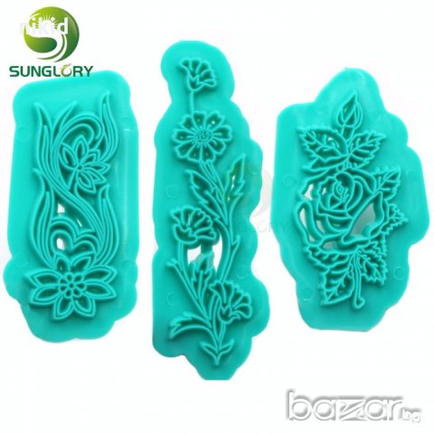 3 бр цветя печат с дръжка за декорация фондан тесто украса форми торта бисквитки