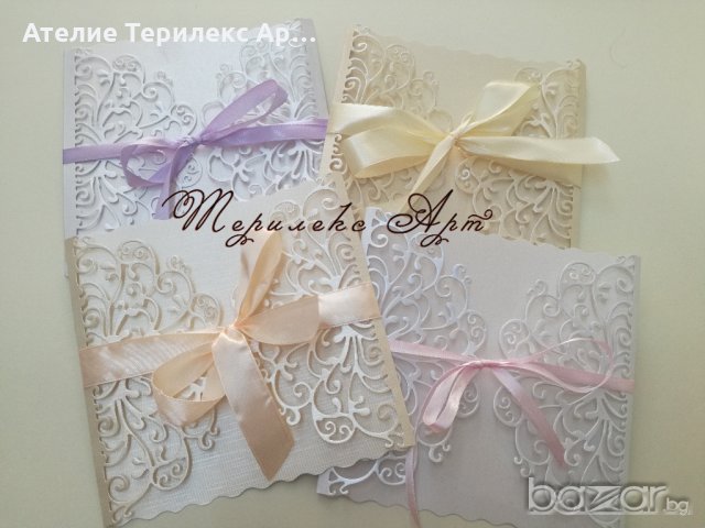 Луксозна сватбена покана в бяла перла, снимка 2 - Декорация - 20767053