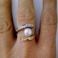 Златен пръстен от бяло и жълто злато с розово-бяла перла 4.87 грама, снимка 2 - Пръстени - 22955772