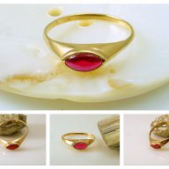 златен пръстен с рубин с форма МАРКИЗЕТ - 1.82 гр. размер 59, снимка 1 - Пръстени - 16090898