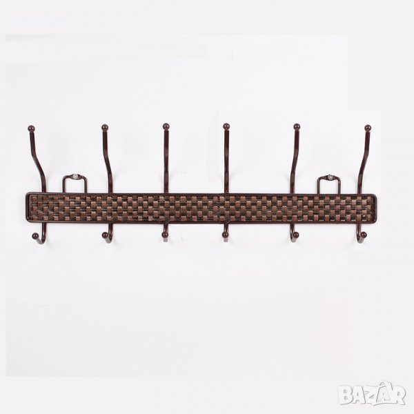 Метална стенна закачалка с 12 куки Ратанова плетеница 50см дължина, снимка 1