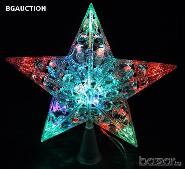 20 см. диаметър Коледна светеща ЛЕД / LED коледна звезда, неонови ярки светодиодни цветове, снимка 1
