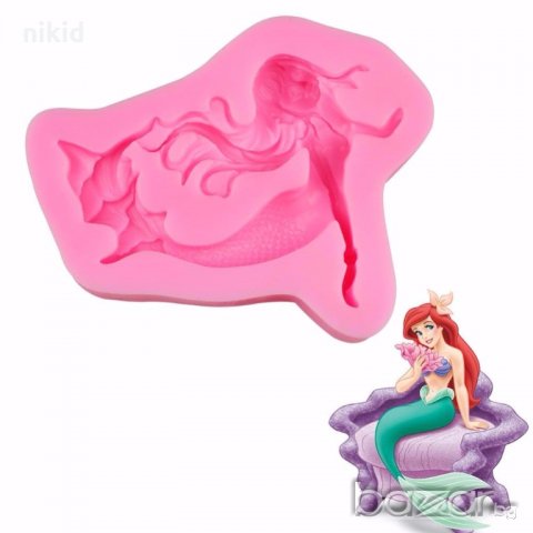 Малката русалка Ариел силиконов молд форма декорация и украса торта фондан 