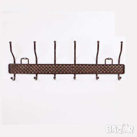Метална стенна закачалка с 12 куки Ратанова плетеница 50см дължина