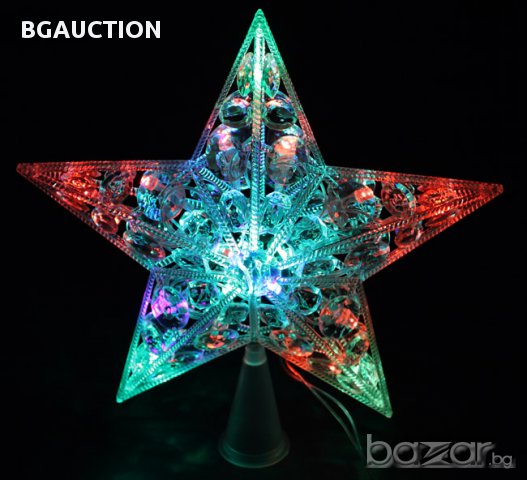 20 см. диаметър Коледна светеща ЛЕД / LED коледна звезда, неонови ярки светодиодни цветове