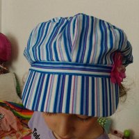 Нов детски каскет, нова лятна детска шапка с козирка, райета, бяло, сиьно, снимка 6 - Шапки, шалове и ръкавици - 12971035