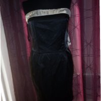 Черна рокля сатен с пайети , снимка 2 - Рокли - 19137258