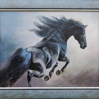 ”Устрем”, черен кон, картина, снимка 1 - Картини - 24408732