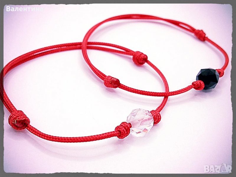 Гривна с червена корда/конец и swarovski/сваровски елемент + ПОДАРЪК, снимка 1