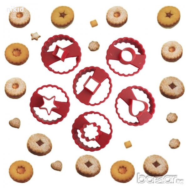 6 бр пластмасови форми за линцер линцери сладки с дупка линцери линзер форма резец резци, снимка 1