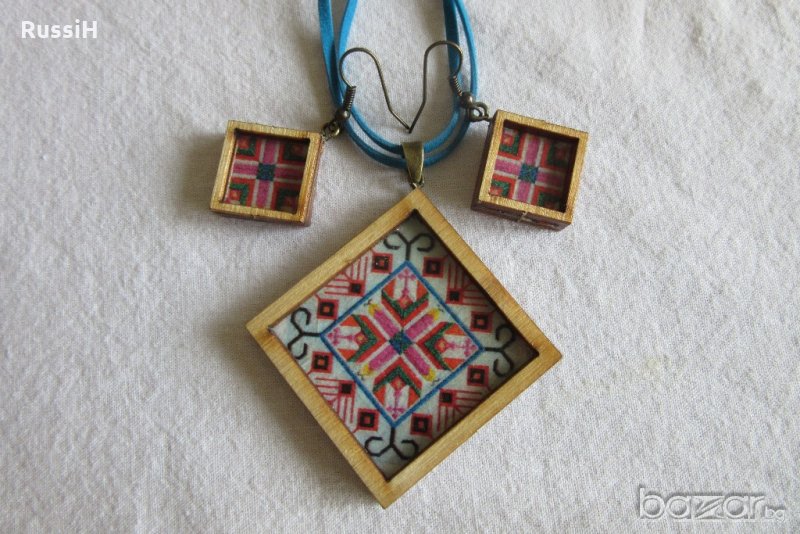 Дървени бижута с българска шевица, снимка 1