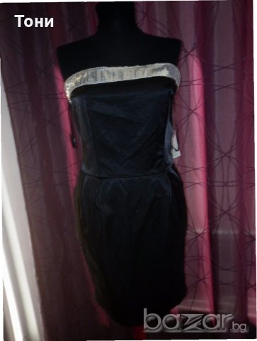 Черна рокля сатен с пайети , снимка 2 - Рокли - 19137258