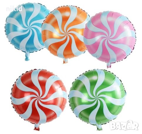 Кръгъл цветен бонбон завъртулки фолио фолиев балон хелий и въздух, снимка 2 - Други - 26193174