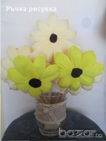 Слънчогледи от хартия и други цветя, снимка 6 - Декорация за дома - 17663175
