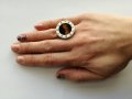 Сребърен дамски пръстен с кожа и сребро - сребро проба 925