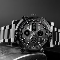 Мъжки водоустойчив часовник с черна верижка, снимка 2 - Мъжки - 24320254