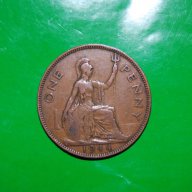 1 пени Великобритания 1944  ВСВ ,голяма монета Рядка, снимка 1 - Нумизматика и бонистика - 13404442