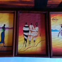  Африкански картини 4 броя, снимка 1 - Антикварни и старинни предмети - 22820403