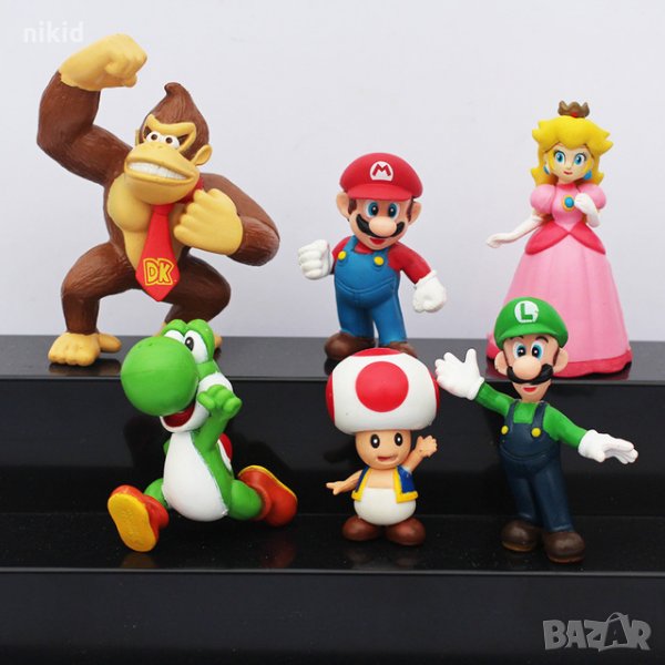 6 бр Супер Марио Super Mario пластмасови фигурки PVC за игра и украса торта топер играчки, снимка 1