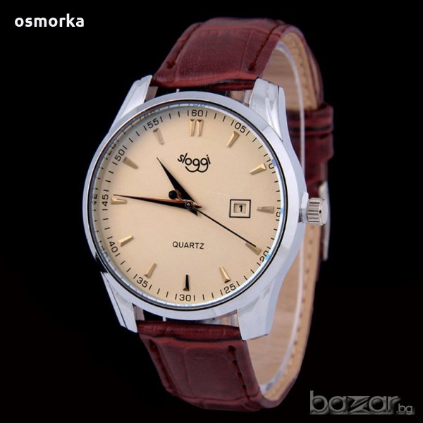 Красив нов ръчен часовник унисекс дата кожена каишка Sloggi, снимка 1