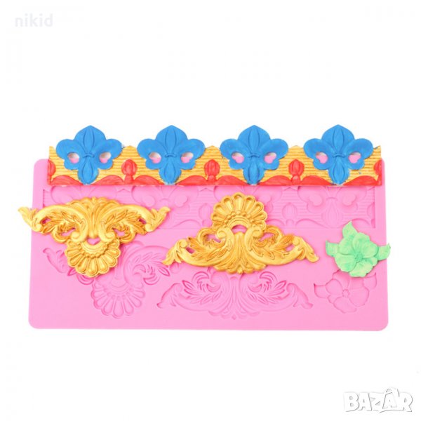 Орнаменти Fleur de Lis и ивица цвете голям силиконов молд форма за украса декор торта фондан шоколад, снимка 1