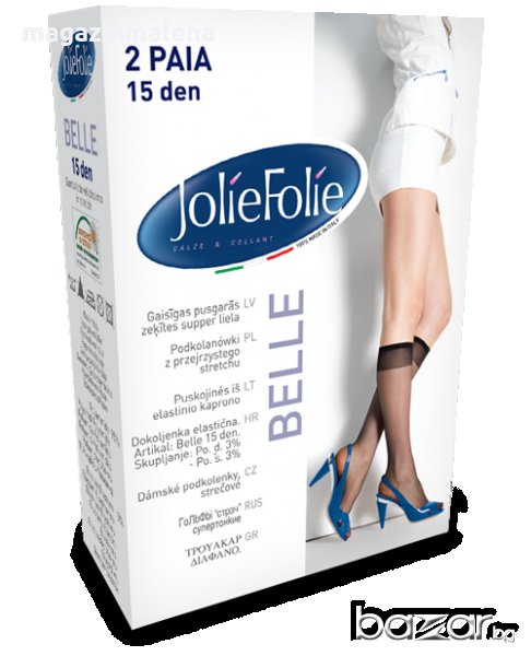 2 чифта Jolie Folie 15den черни италиански тънки копринени чорапи до коляно прозрачни 3/4ти чорапи , снимка 1