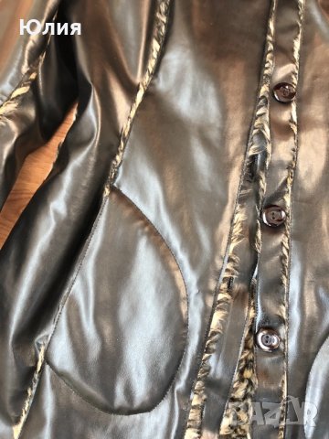 Кожено палто/ манто - черно с леопардов принт, снимка 15 - Палта, манта - 24064565