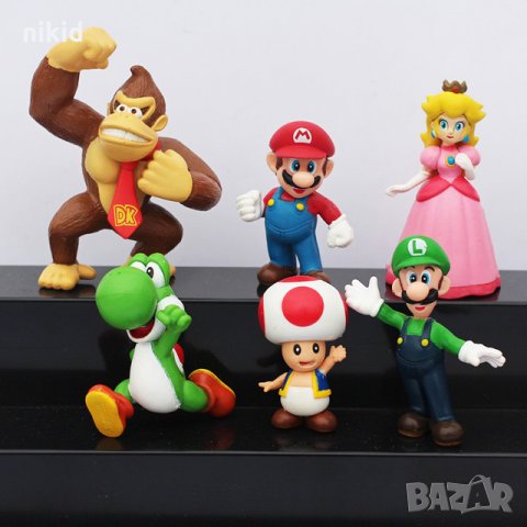 6 бр Супер Марио Super Mario пластмасови фигурки PVC за игра и украса торта топер играчки