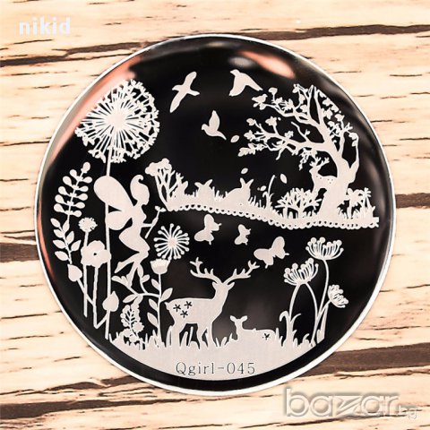 фея в гората кръгла плочка / щампа шаблон за печат на нокти маникюр 