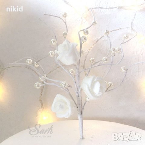 Бяло дръвче с перли и розички топер декор торта пита украса сватба кръщене , снимка 2 - Други - 22308046