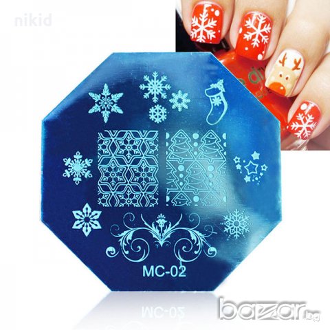 коледен новогодишен осмоъгълен щампа шаблон за печат на нокти MC-02 плочка, снимка 1 - Други - 20312198