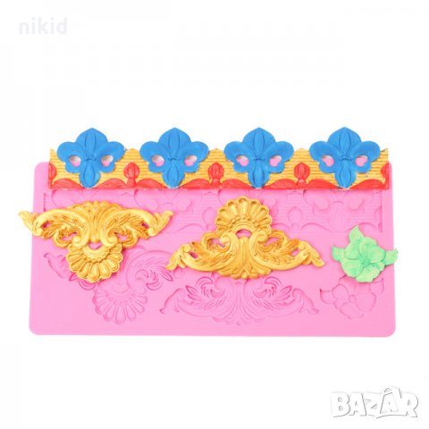 Орнаменти Fleur de Lis и ивица цвете голям силиконов молд форма за украса декор торта фондан шоколад