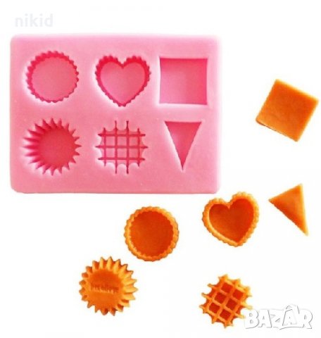 тарталети имитация 6 геометрични форми силиконов молд форма декорация фондан шоколад глина смола 