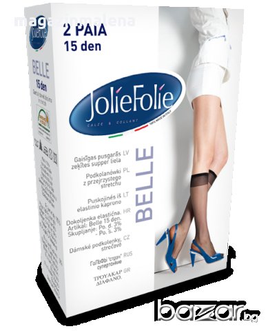 Jolie Folie 15den черни италиански тънки копринени чорапи до коляно прозрачни 3/4ти чорапи , снимка 1 - Дамски чорапи - 19895600